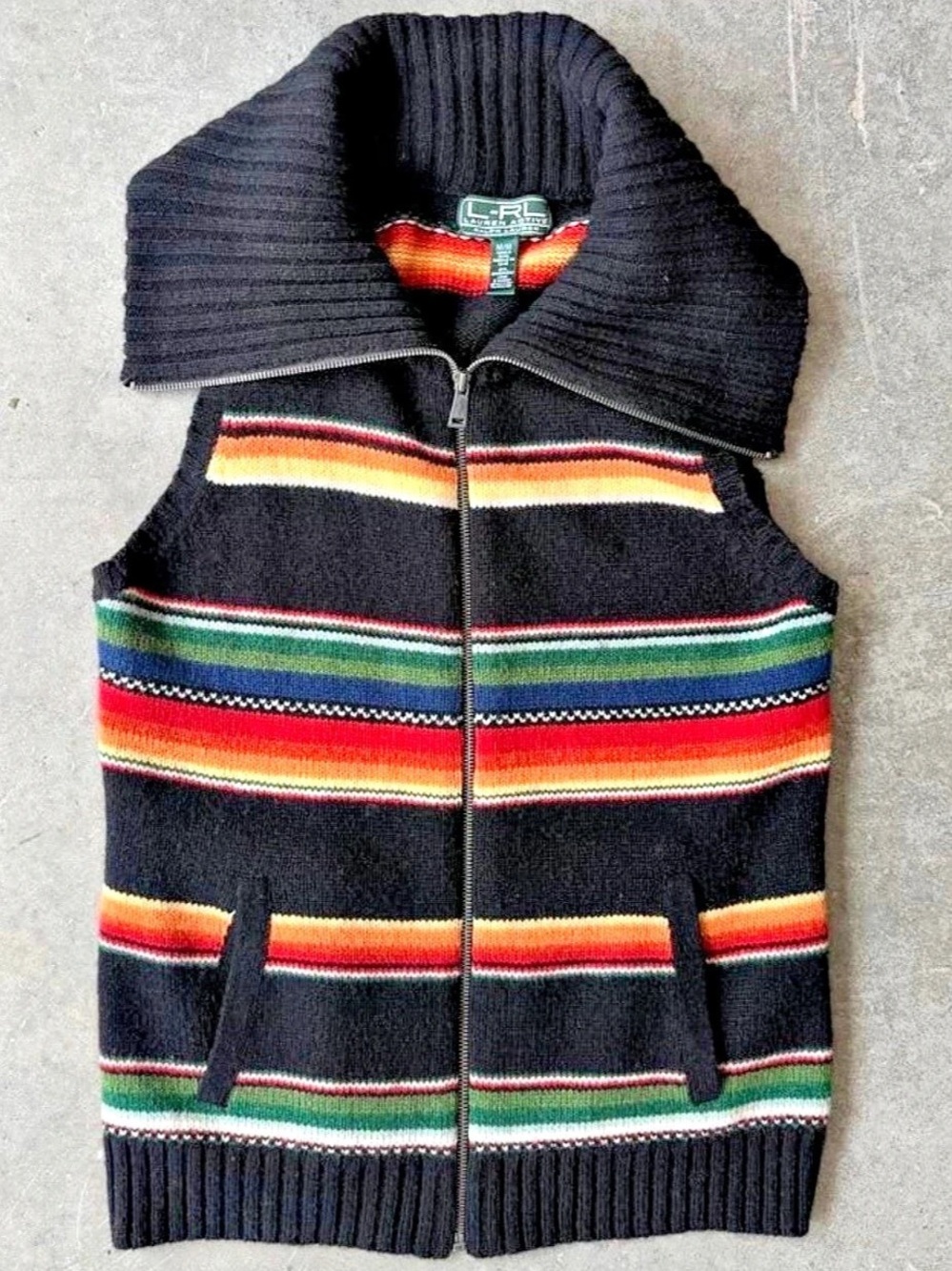Vintage LRL women’s  Striped Zip-Up Sweater Vest Size Medium